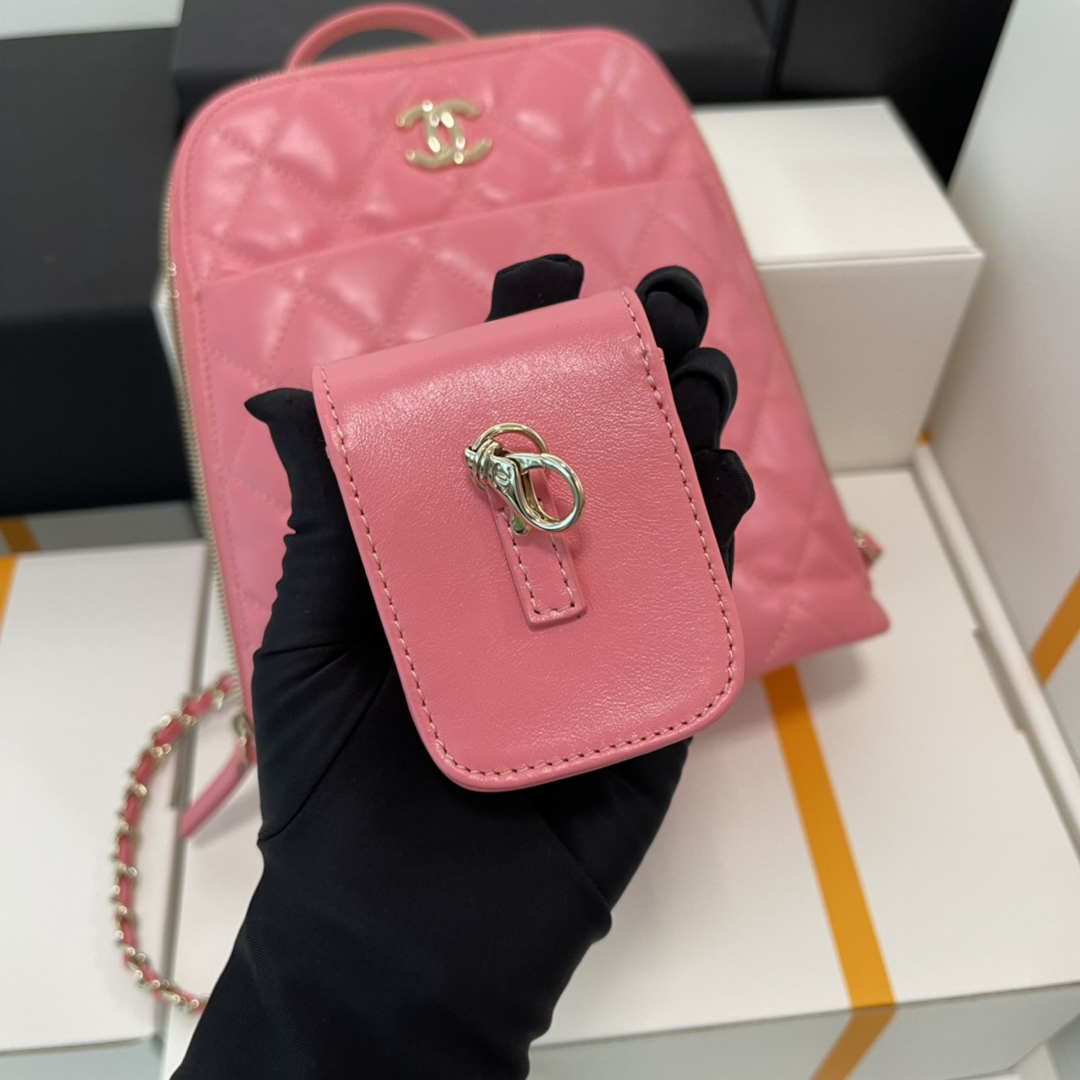 Chanel AS3332 Backpack Shiny Calfskin Bag Pink | chanel as3332 backpack shiny calfskin bag pink 004