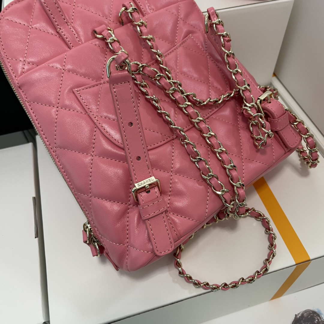 Chanel AS3332 Backpack Shiny Calfskin Bag Pink | chanel as3332 backpack shiny calfskin bag pink 005