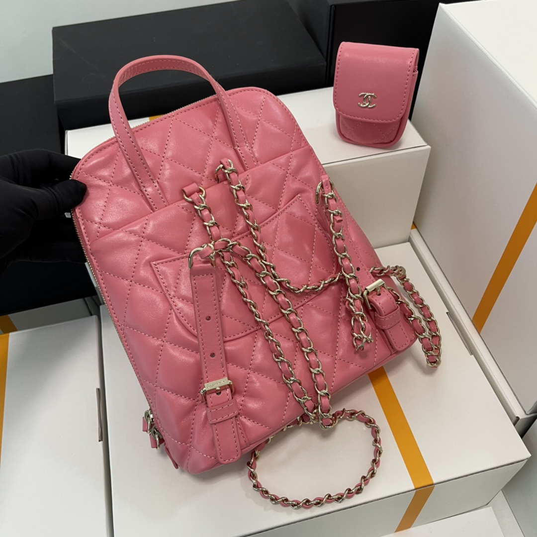 Chanel AS3332 Backpack Shiny Calfskin Bag Pink | chanel as3332 backpack shiny calfskin bag pink 006