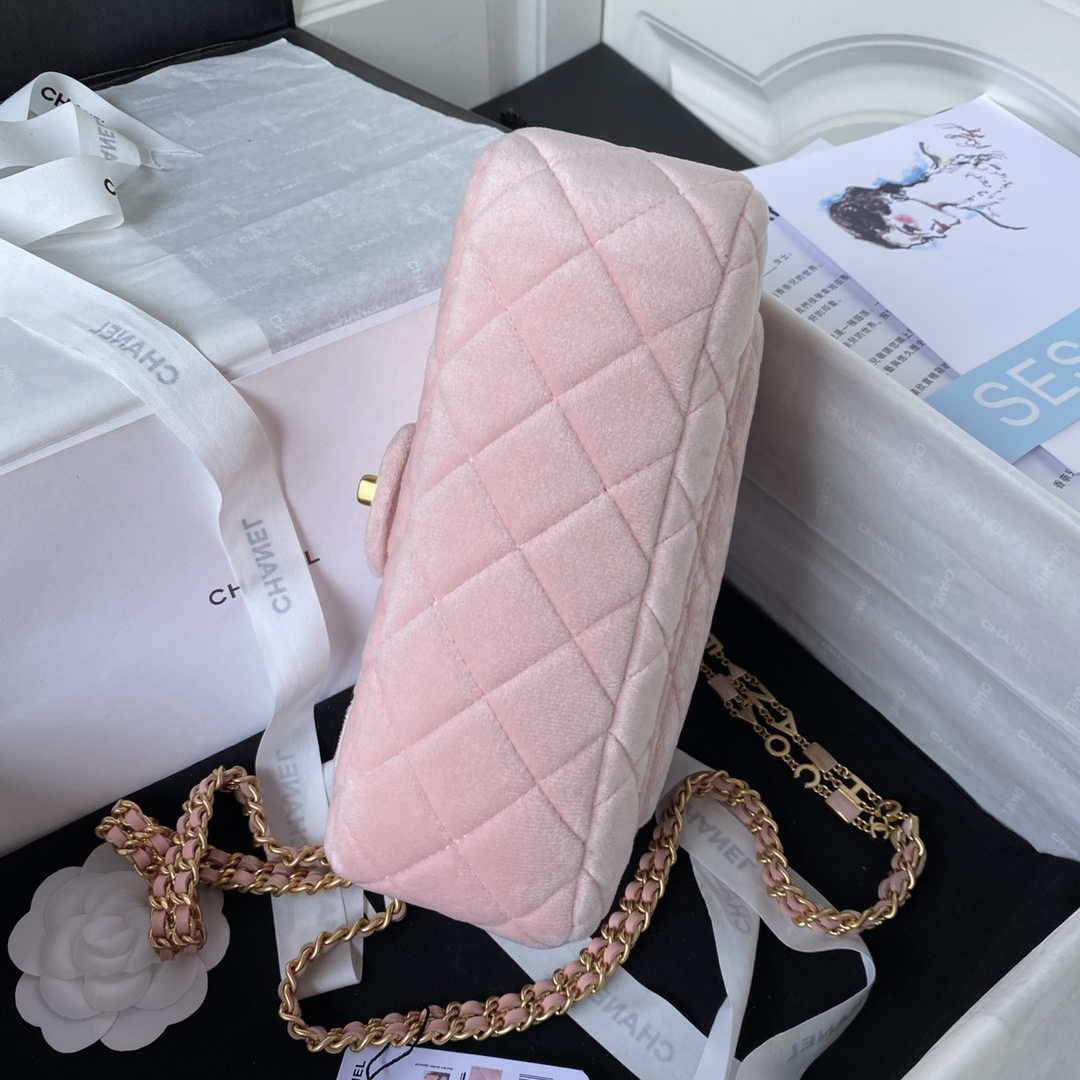 Chanel AS3432 Small Flap Bag Velvet Enamel & Gold-Tone Metal Pink | chanel as3432 small flap bag velvet enamel gold tone metal pink 006