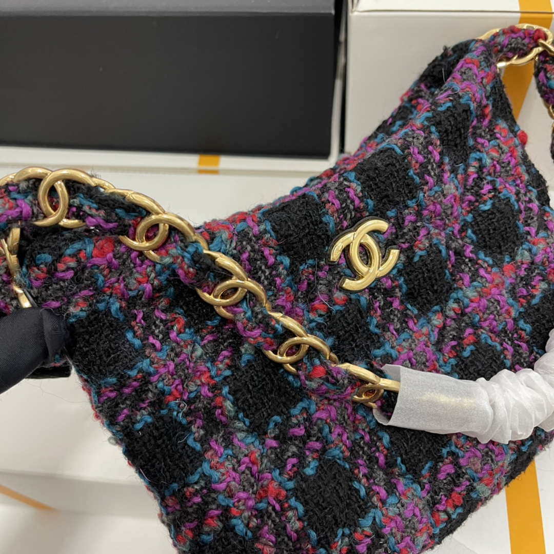 Chanel AS3562 Hobo Handbag Wool Tweed Purple | chanel as3562 hobo handbag wool tweed purple 003
