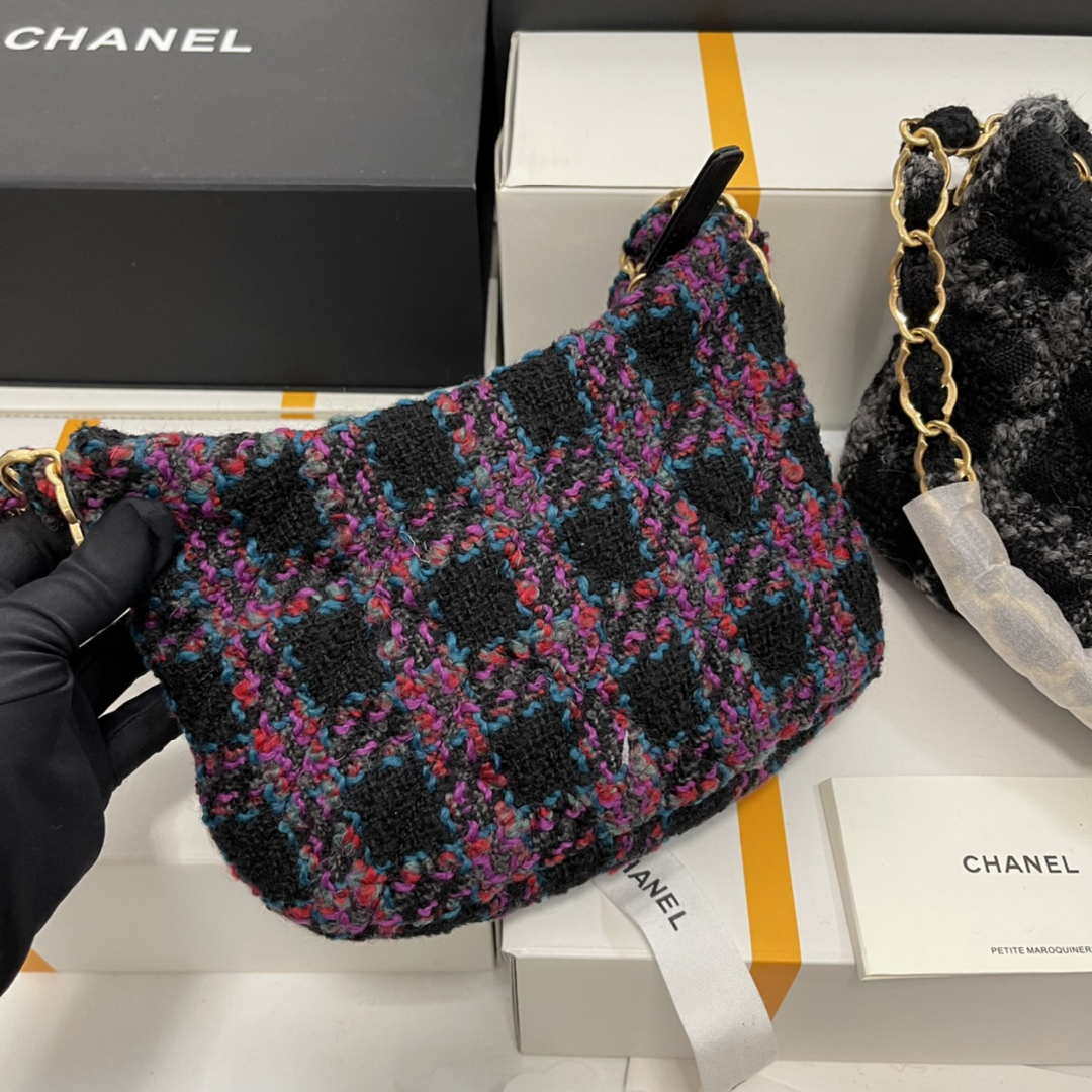 Chanel AS3562 Hobo Handbag Wool Tweed Purple | chanel as3562 hobo handbag wool tweed purple 008