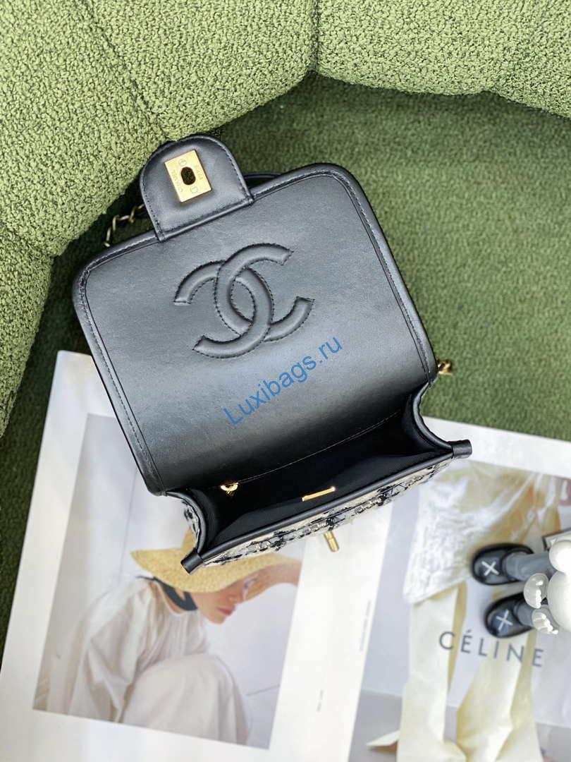 Chanel AS3652 Small Flap Bag with Top Handle Cotton & Wool Tweed & Gold-Tone Metal Grey and Beige | chanel as3652 small flap bag with top handle cotton wool tweed gold tone metal grey and beige 007
