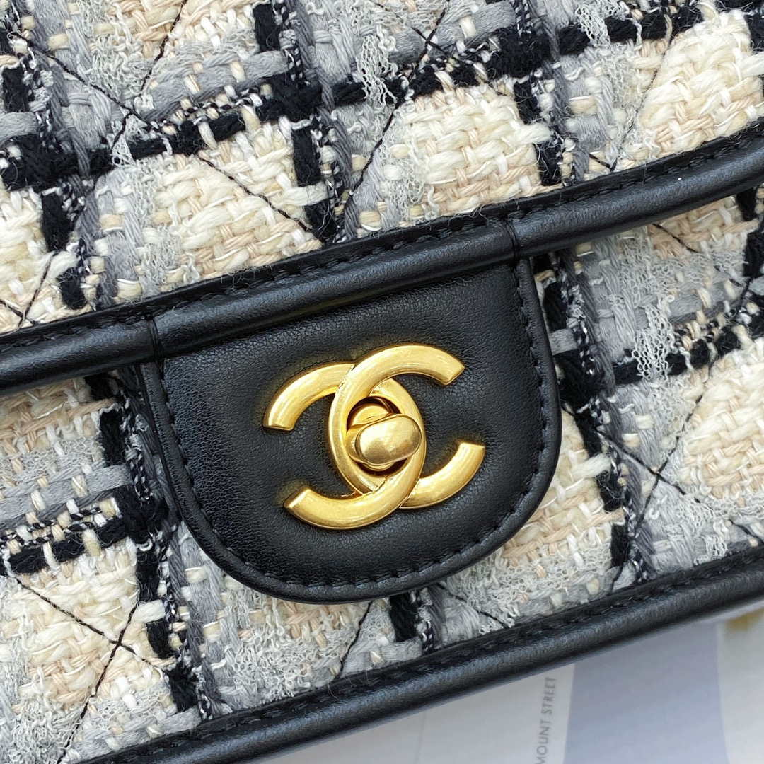 Chanel AS3652 Small Flap Bag with Top Handle Cotton & Wool Tweed & Gold-Tone Metal Grey and Beige | chanel as3652 small flap bag with top handle cotton wool tweed gold tone metal grey and beige 008