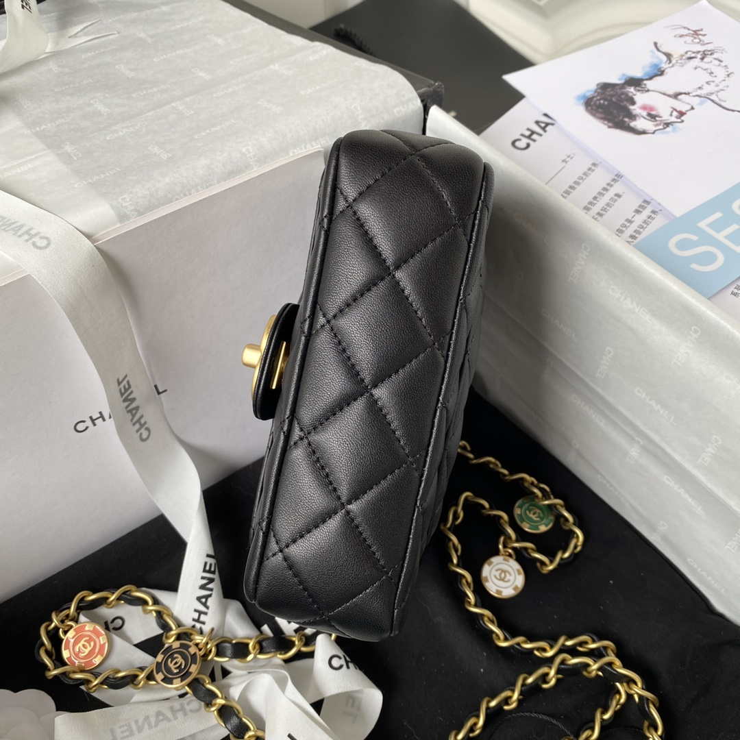 Chanel AS3738 Mini Flap Bag Lambskin Enamel & Gold-Tone Metal Black | chanel as3738 mini flap bag lambskin enamel gold tone metal black 006