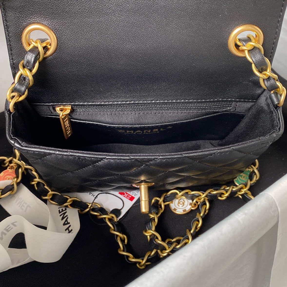 Chanel AS3738 Mini Flap Bag Lambskin Enamel & Gold-Tone Metal Black | chanel as3738 mini flap bag lambskin enamel gold tone metal black 007