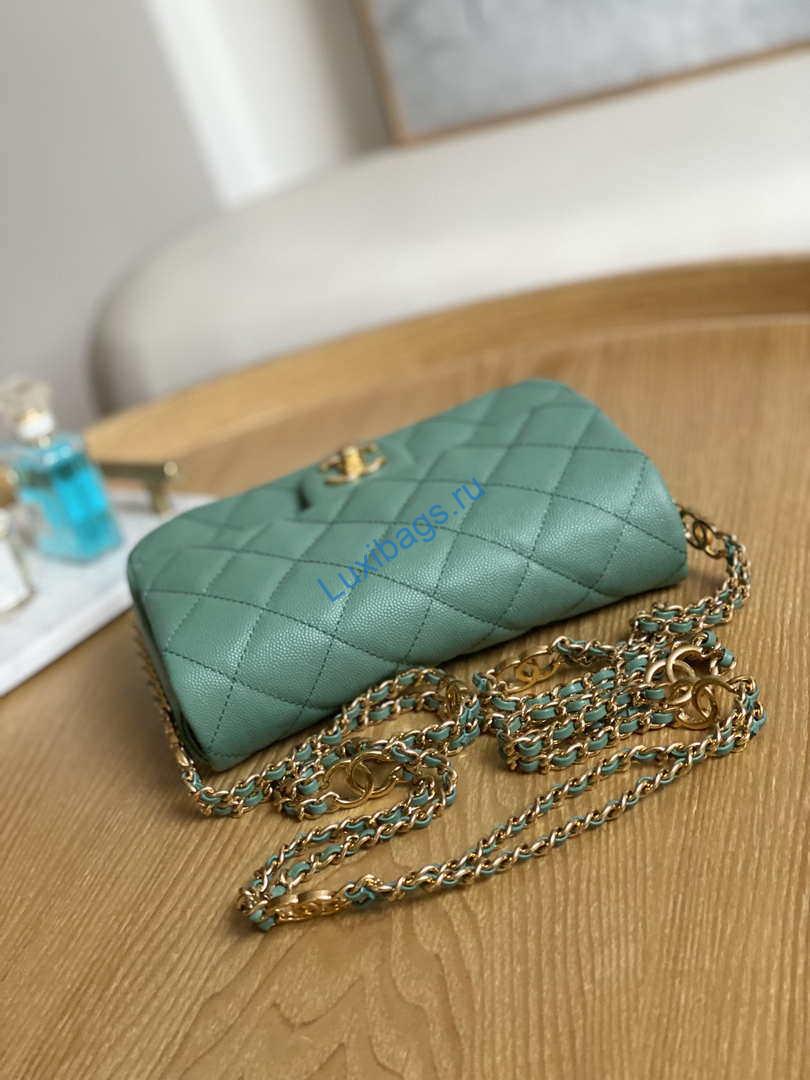 Chanel AS3757 Mini Flap Bag Grained Calfskin & Gold-Tone Metal Green | chanel as3757 mini flap bag grained calfskin gold tone metal green 005