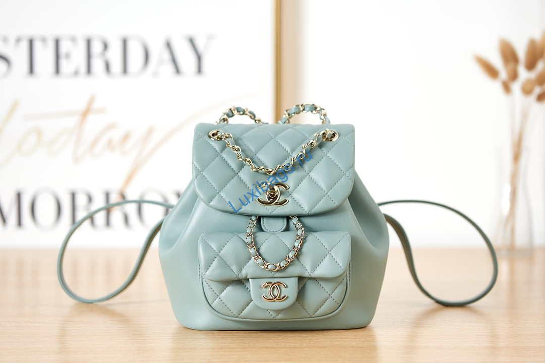 Chanel Backpack Duma Blue Lambskin CC AS2908 Gold