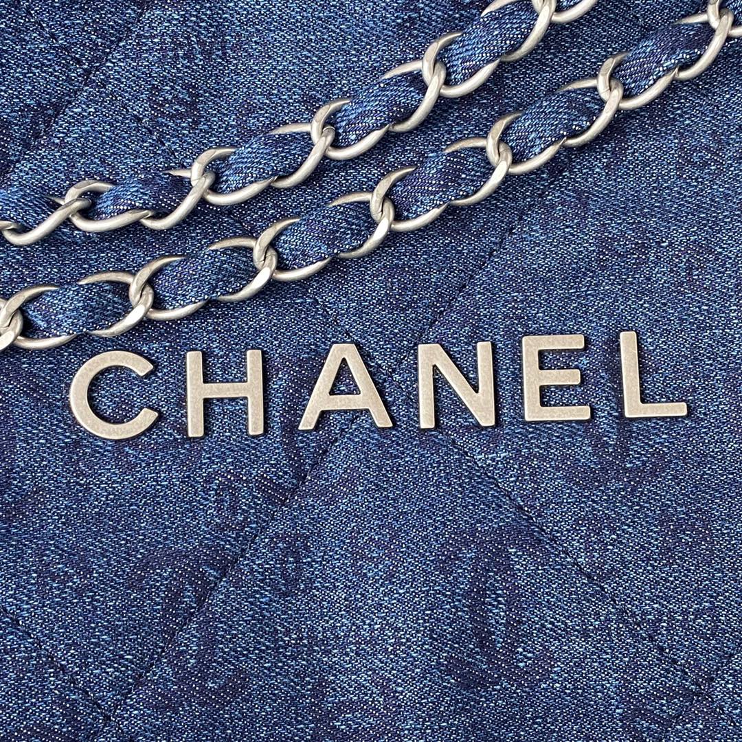 Chanel 22 Handbag Silver-Tone Metal Canvas AS3260 Blue denim | chanel 22 handbag slive tone metal canvas as3260 blue denim 004