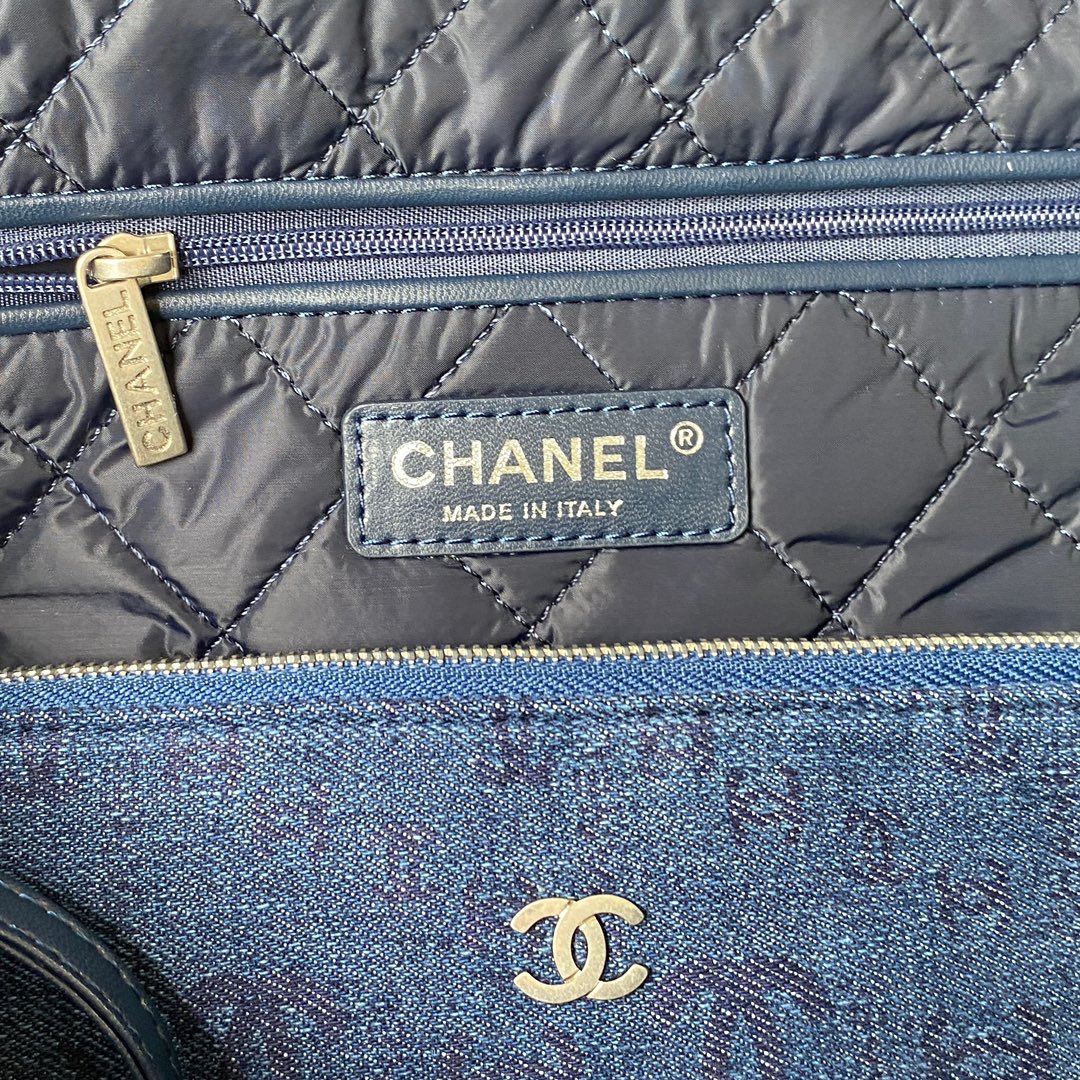 Chanel 22 Handbag Silver-Tone Metal Canvas AS3260 Blue denim | chanel 22 handbag slive tone metal canvas as3260 blue denim 008