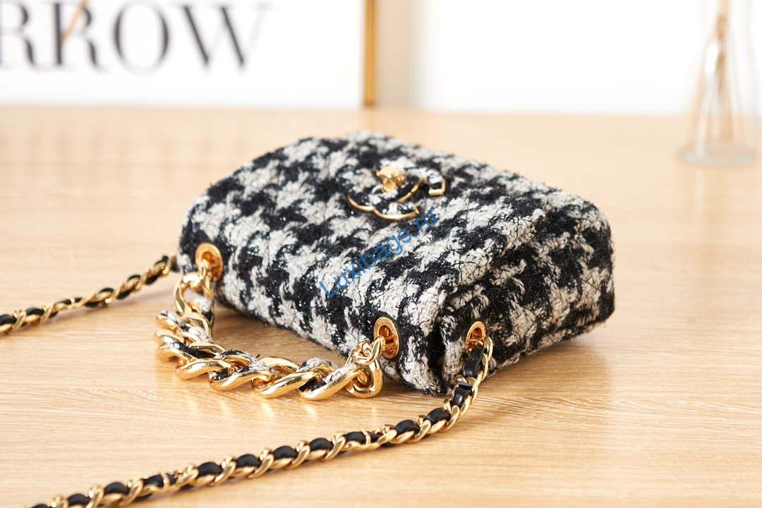 Chanel AS3611 Small Flap Bag Wool Tweed & Gold-Tone Metal Gray and Black | chanel as3611 small flap bag wool tweed gold tone metal gray white 005