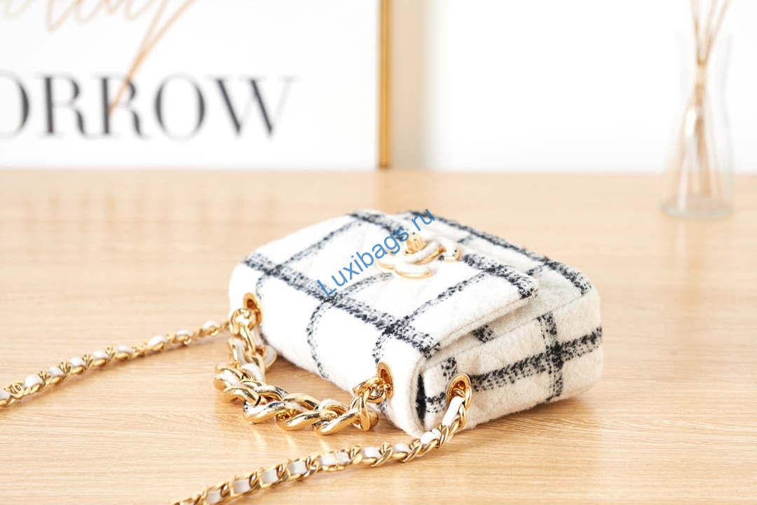 Chanel AS3611 Small Flap Bag Wool Tweed & Gold-Tone Metal White | chanel as3611 small flap bag wool tweed gold tone metal white 004