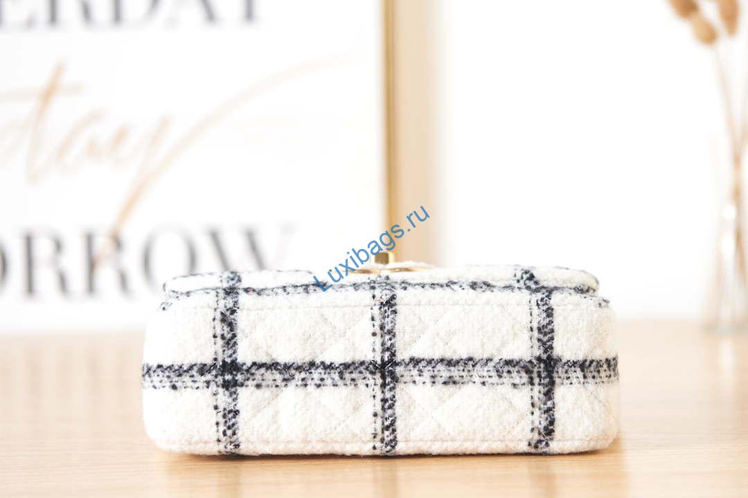 Chanel AS3611 Small Flap Bag Wool Tweed & Gold-Tone Metal White | chanel as3611 small flap bag wool tweed gold tone metal white 005