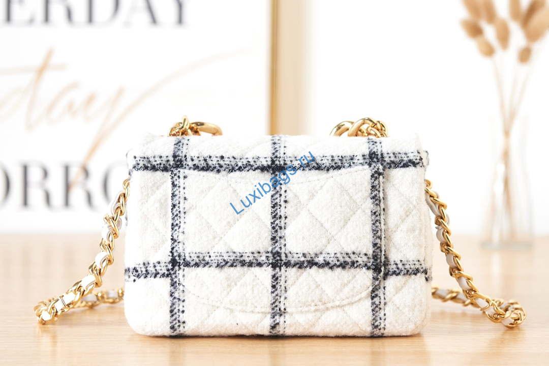 Chanel AS3611 Small Flap Bag Wool Tweed & Gold-Tone Metal White | chanel as3611 small flap bag wool tweed gold tone metal white 008