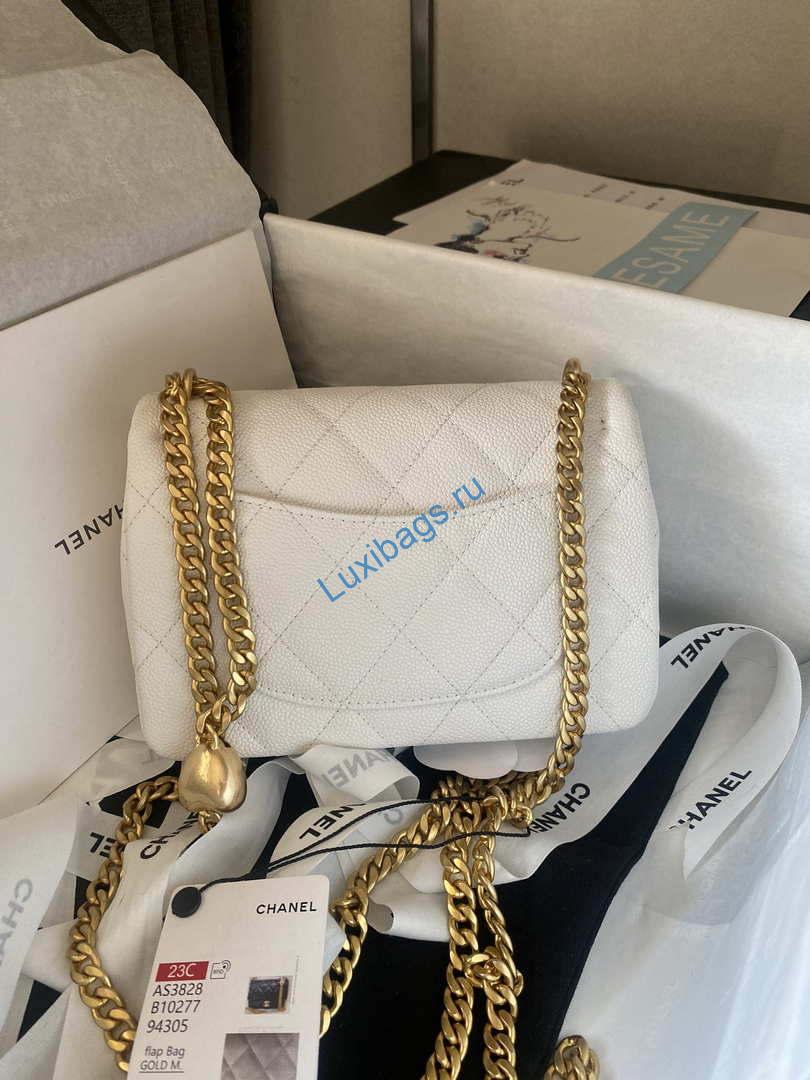 Chanel AS3828 Mini Flap Chain Bag White Calfskin Gold | chanel as3828 mini flap chain bag white calfskin gold 002