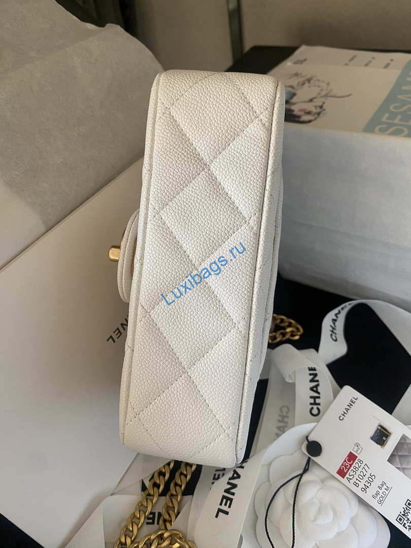 Chanel AS3828 Mini Flap Chain Bag White Calfskin Gold | chanel as3828 mini flap chain bag white calfskin gold 003