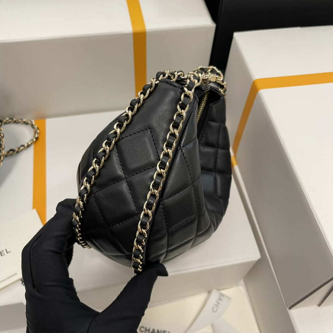 Chanel AS3917 Small Hobo Bag Lambskin & Shiny Light Gold Metal Black | chanel as3917 small hobo bag lambskin shiny light gold metal black 005