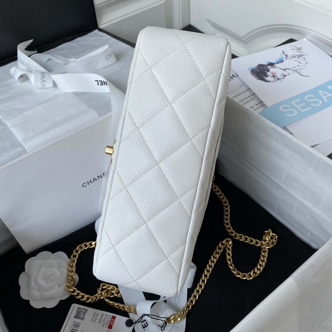 Chanel AS3921 Flap Chain Bag White Calfskin Gold | chanel as3921 flap chain bag white calfskin gold 005