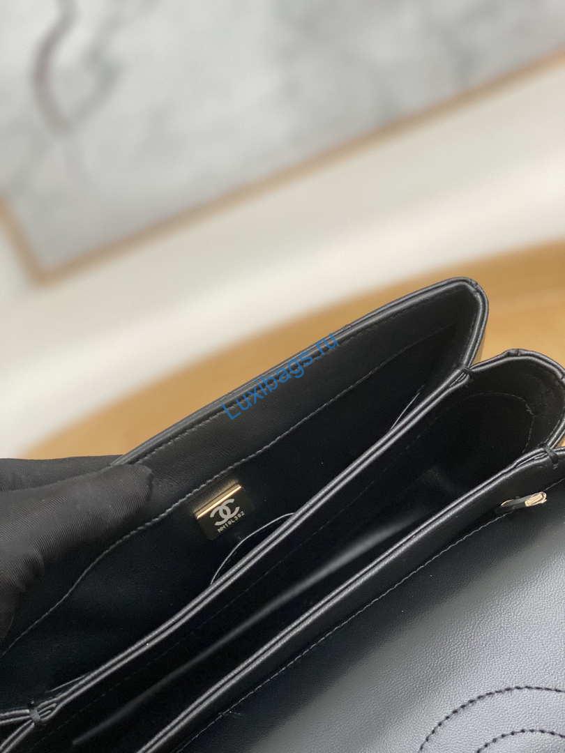 Chanel Small Trendy CC Flap Bag With Top Handle Lambskin bag A92236 Black Gold Round | chanel small trendy cc flap bag with top handle lambskin bag a92236 black gold round 009