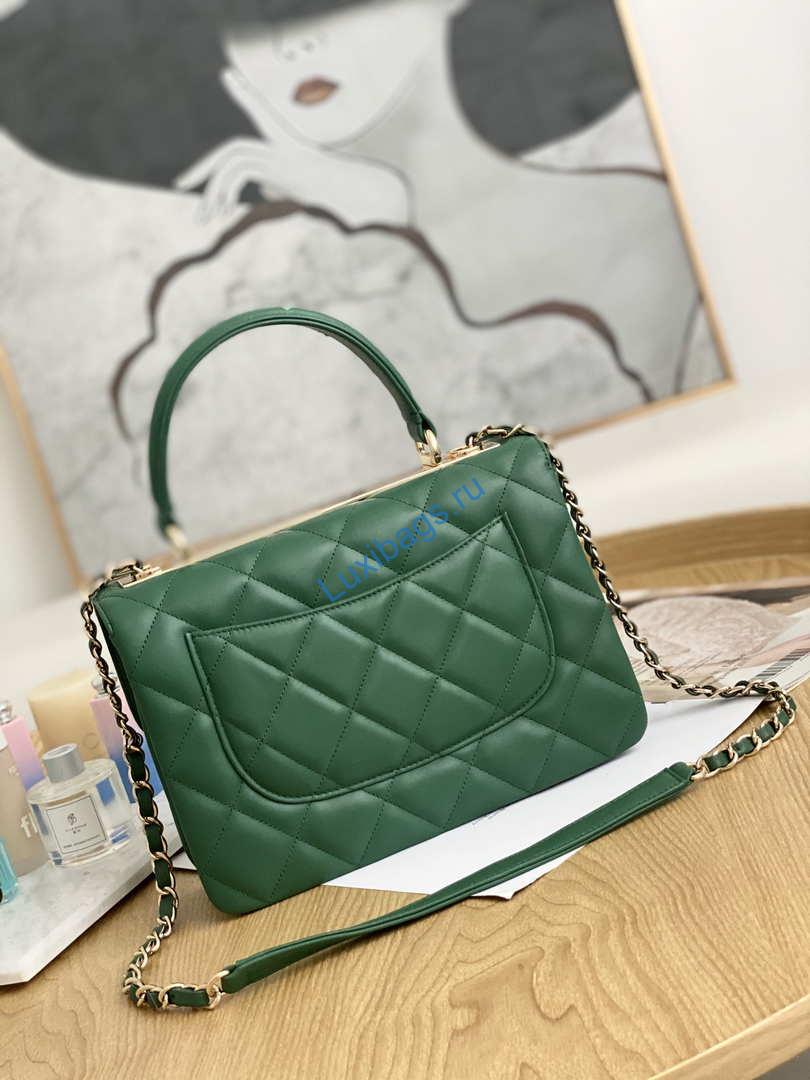 Chanel Small Trendy CC Flap Bag With Top Handle Lambskin bag A92236 Green Gold | chanel small trendy cc flap bag with top handle lambskin bag a92236 green gold 002