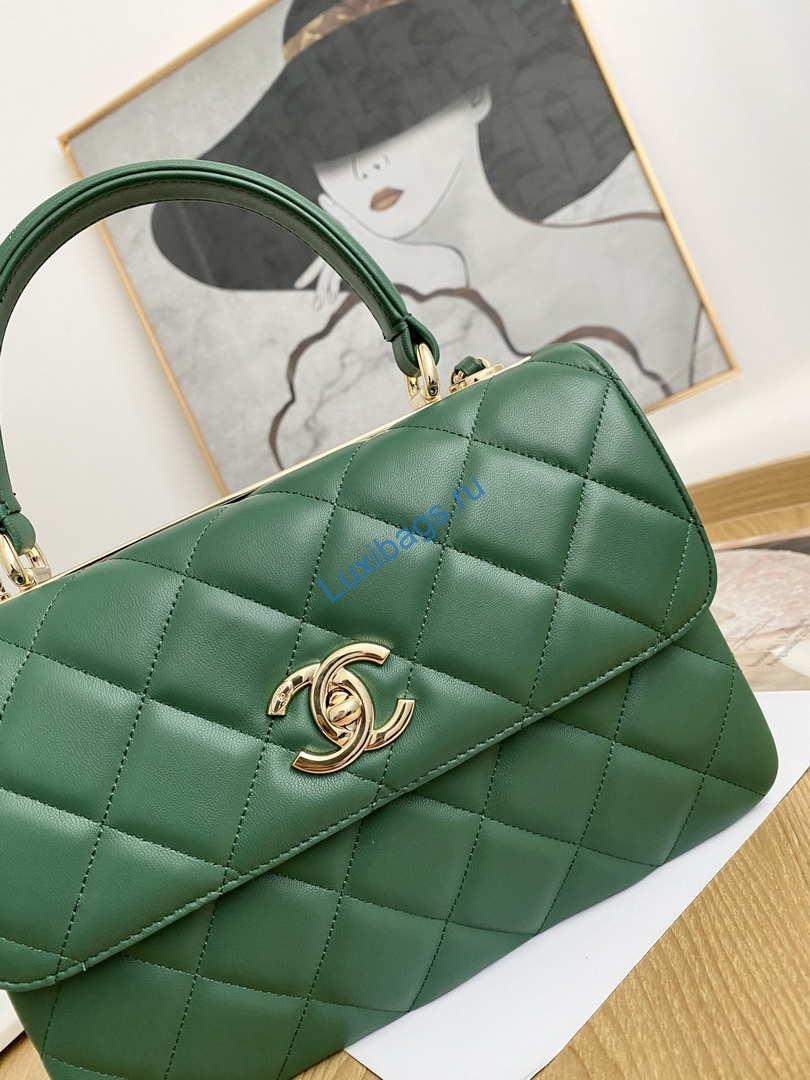 Chanel Small Trendy CC Flap Bag With Top Handle Lambskin bag A92236 Green Gold | chanel small trendy cc flap bag with top handle lambskin bag a92236 green gold 003