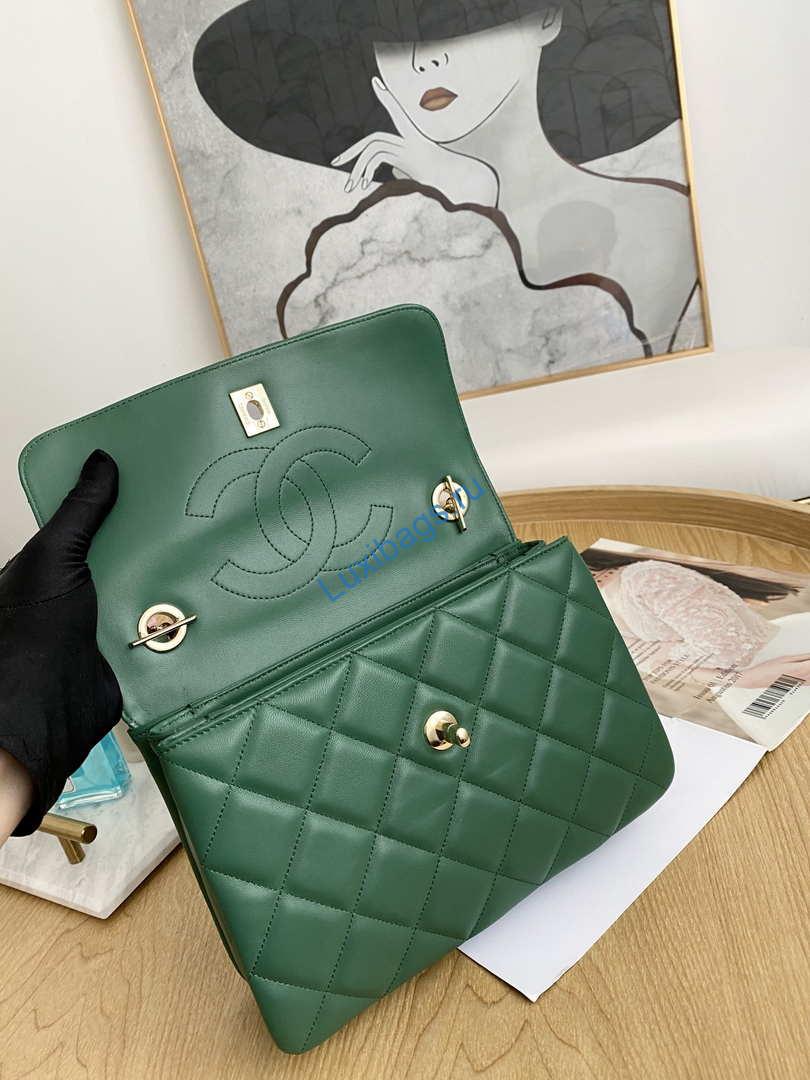Chanel Small Trendy CC Flap Bag With Top Handle Lambskin bag A92236 Green Gold | chanel small trendy cc flap bag with top handle lambskin bag a92236 green gold 006