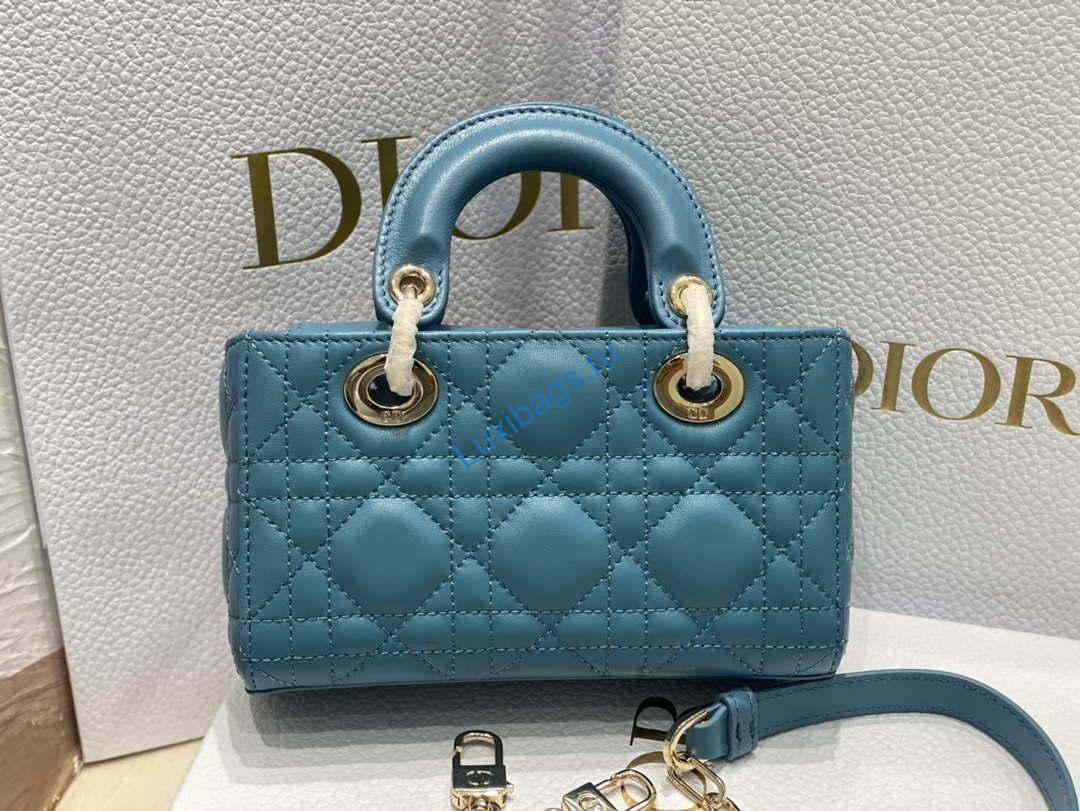 Dior S0910 Micro Lady D-joy Bag Blue Cannage Lambskin | dior s0910 small lady d joy bag blue cannage lambskin 005