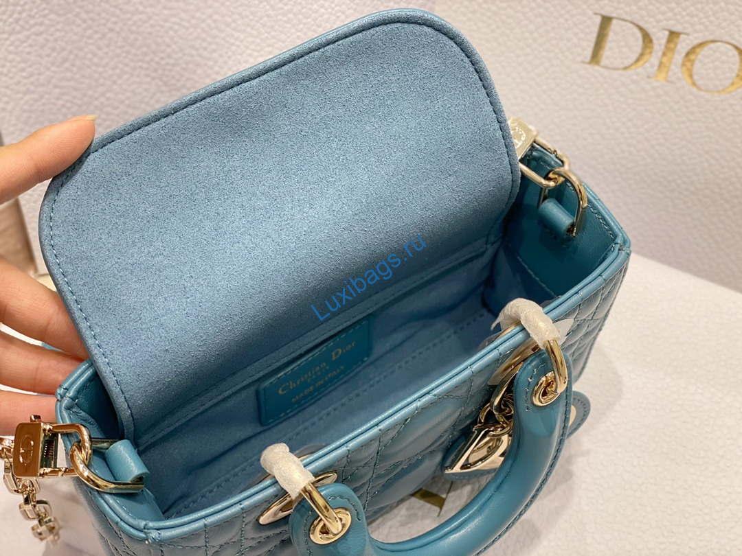 Dior S0910 Micro Lady D-joy Bag Blue Cannage Lambskin | dior s0910 small lady d joy bag blue cannage lambskin 008