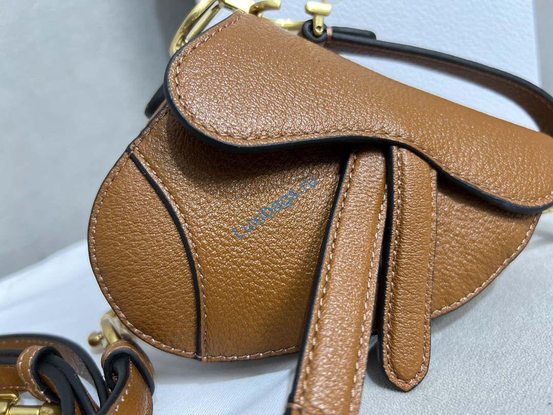 Dior S5685 Micro Saddle Bag With Strap Scarlet Brown Goatskin | dior s5685 micro saddle bag with strap brown goatskin 003