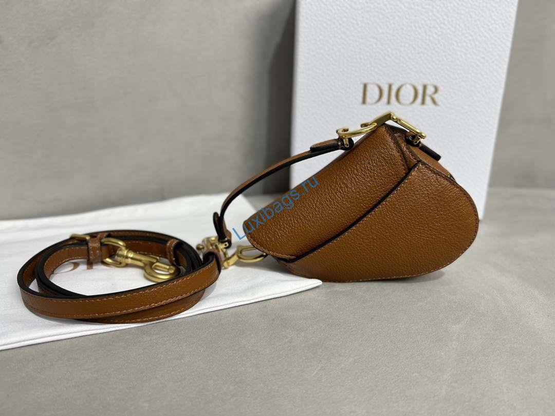 Dior S5685 Micro Saddle Bag With Strap Scarlet Brown Goatskin | dior s5685 micro saddle bag with strap brown goatskin 004