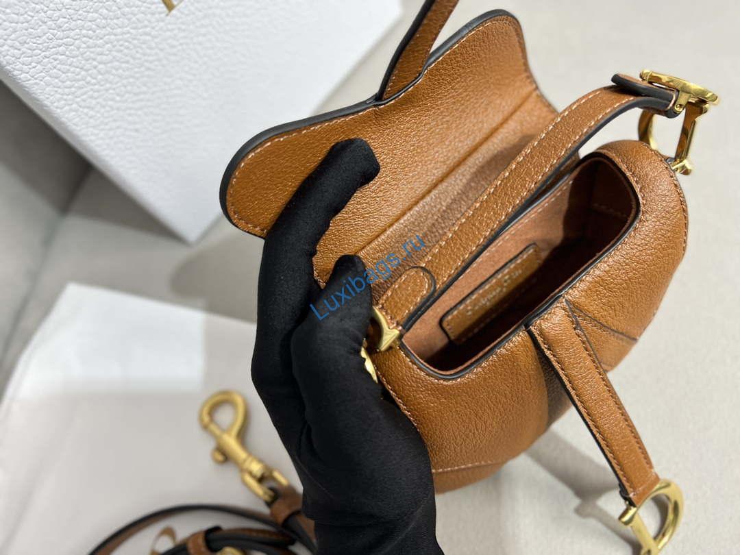Dior S5685 Micro Saddle Bag With Strap Scarlet Brown Goatskin | dior s5685 micro saddle bag with strap brown goatskin 006