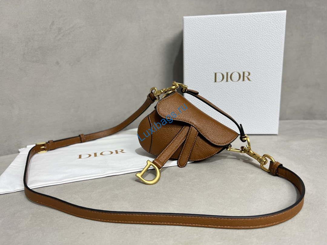 Dior S5685 Micro Saddle Bag With Strap Scarlet Brown Goatskin | dior s5685 micro saddle bag with strap brown goatskin 008