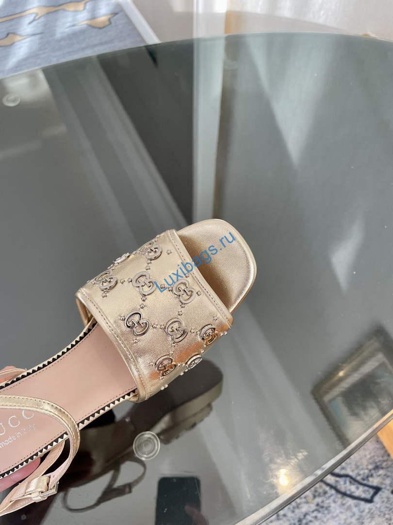 Gucci 719844 Women's Lnterlocking G Studs Sandal G56237 | gucci 719843 womens lnterlocking g studs sandal g56237 6