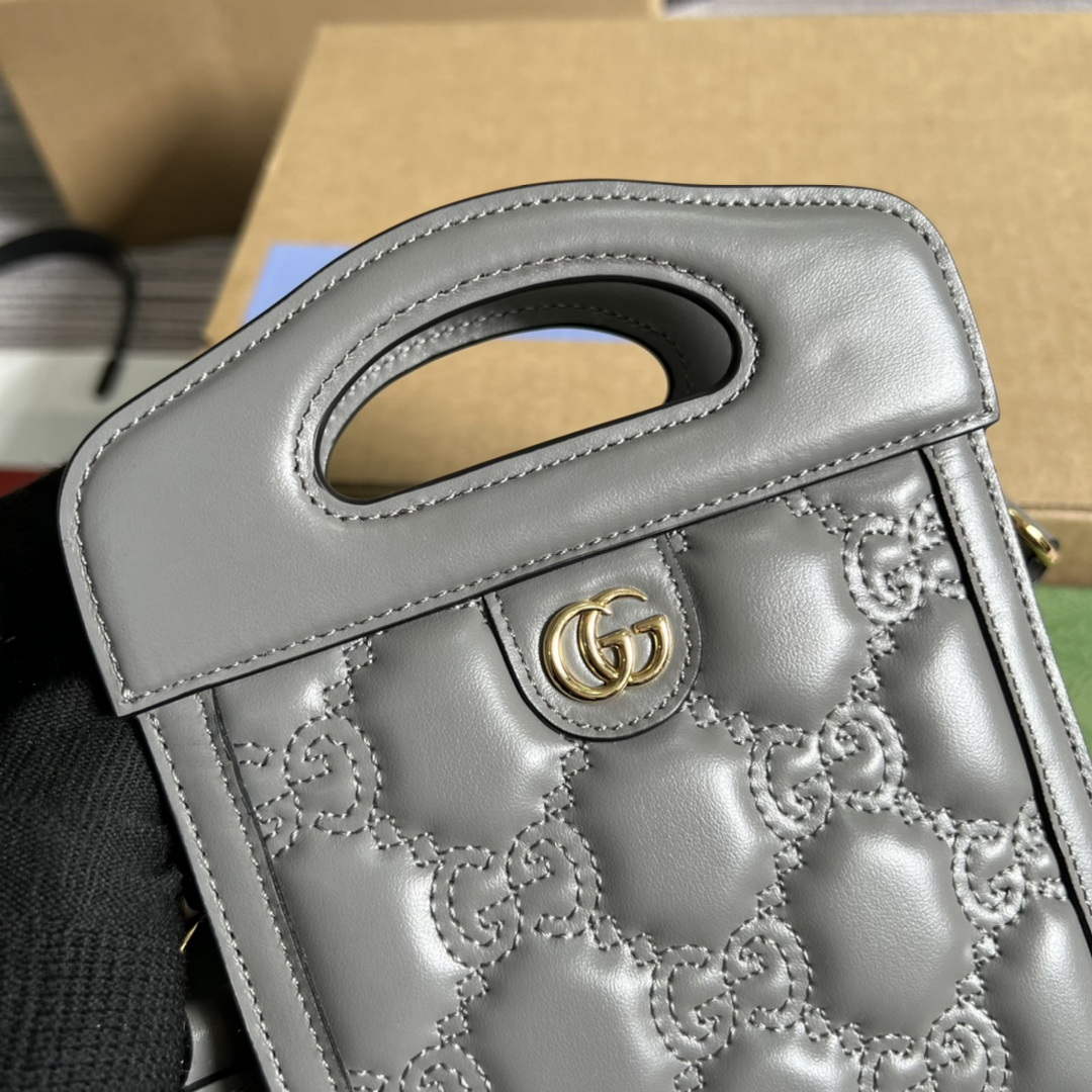 Gucci 723776 GG Matelassé Top Handle Mini Bag Grey | gucci 723776 gg matelasse top handle mini bag grey 5