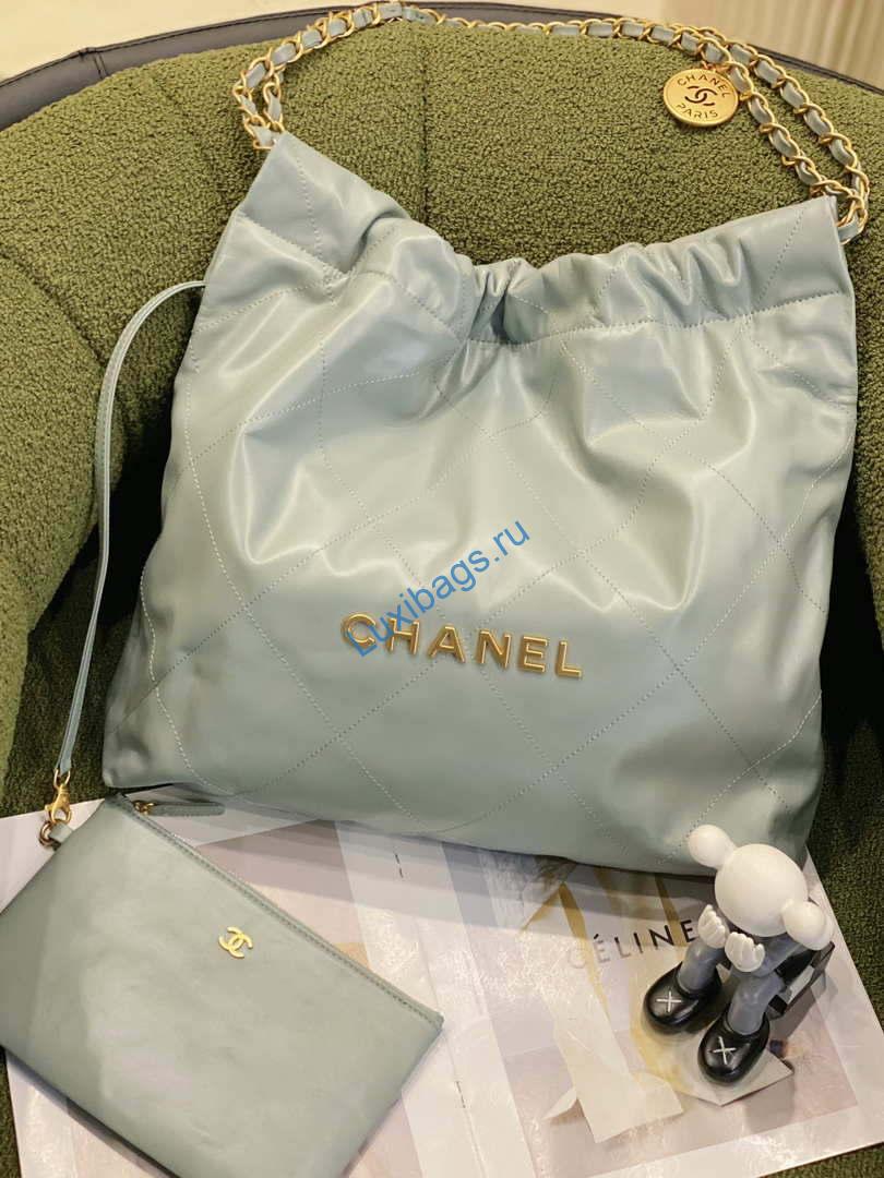 Chanel 22 Handbag Shiny Calfskin AS3261 Light Green Gold | chanel 22 as3261 handbag shiny calfskin light green 002