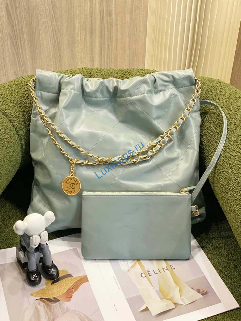 Chanel 22 Handbag Shiny Calfskin AS3261 Light Green Gold | chanel 22 as3261 handbag shiny calfskin light green 004