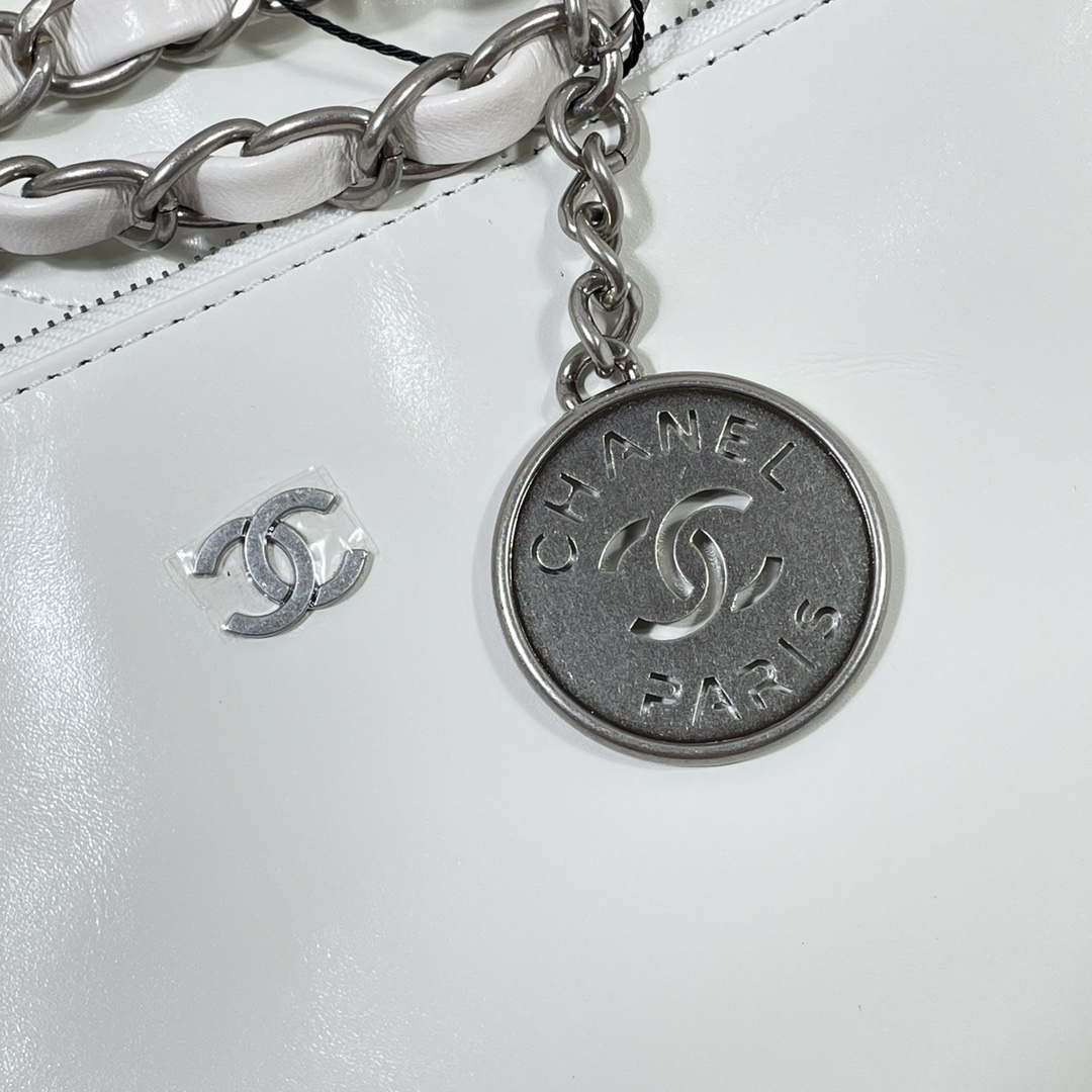 Chanel 22 Large Handbag Shiny Calfskin AS3262 White with Silver Logo | chanel 22 large handbag shiny calfskin as3262 white with silver logo 006