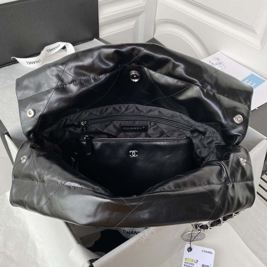 Chanel 22 Small Handbag Shiny Calfskin AS3260 Black with Silver Logo | chanel 22 small handbag shiny calfskin as3260 black with silver logo 006