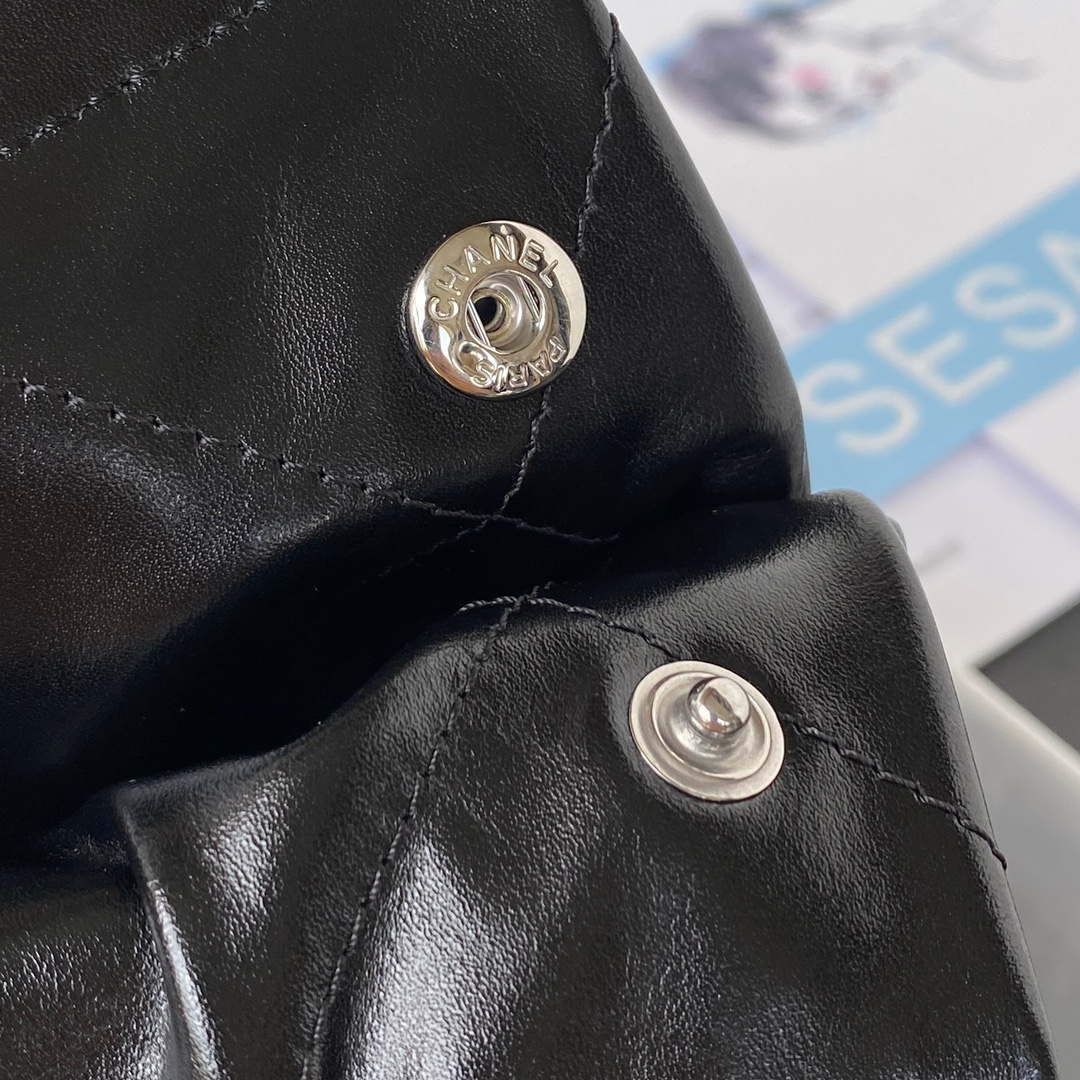 Chanel 22 Small Handbag Shiny Calfskin AS3260 Black with Silver Logo | chanel 22 small handbag shiny calfskin as3260 black with silver logo 009