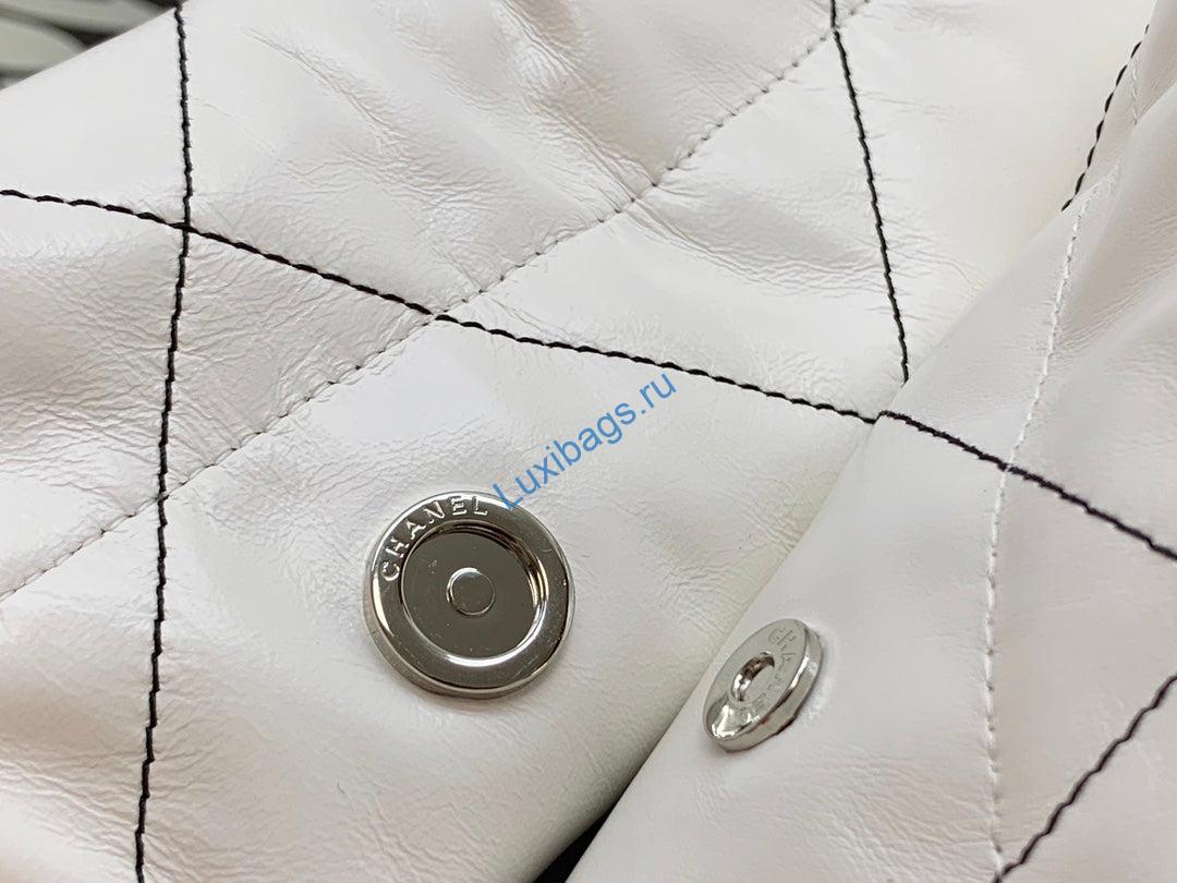 Chanel 22 Small Handbag Shiny Calfskin AS3260 White with Silver Logo | chanel 22 small handbag shiny calfskin as3260 white with silver logo 007