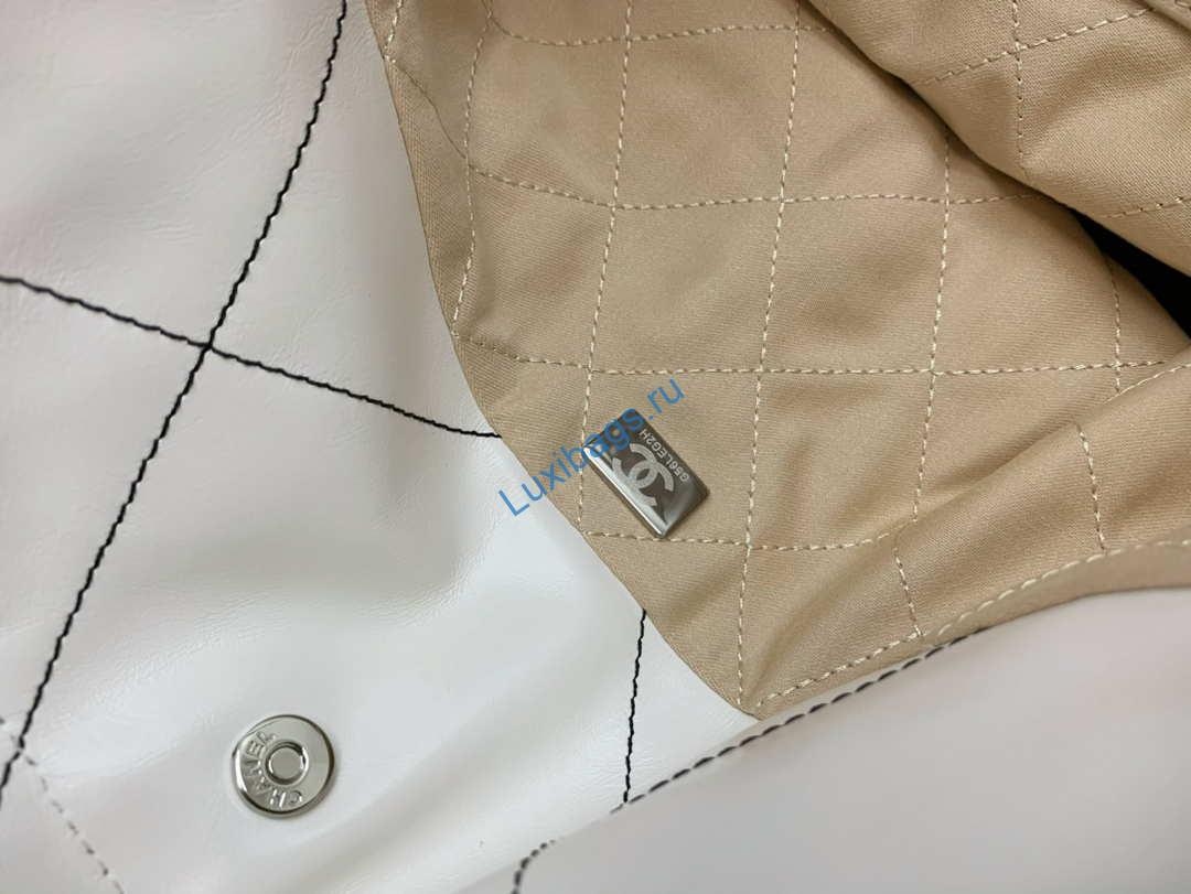 Chanel 22 Small Handbag Shiny Calfskin AS3260 White with Silver Logo | chanel 22 small handbag shiny calfskin as3260 white with silver logo 008