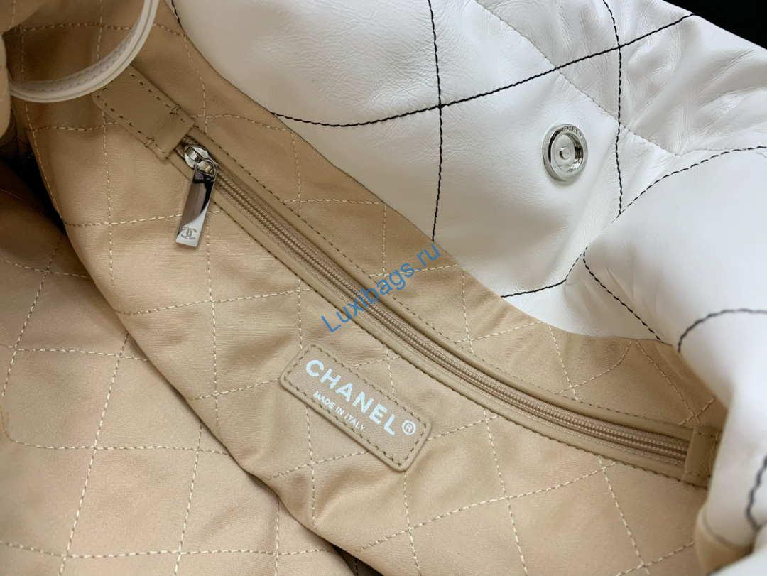 Chanel 22 Small Handbag Shiny Calfskin AS3260 White with Silver Logo | chanel 22 small handbag shiny calfskin as3260 white with silver logo 009