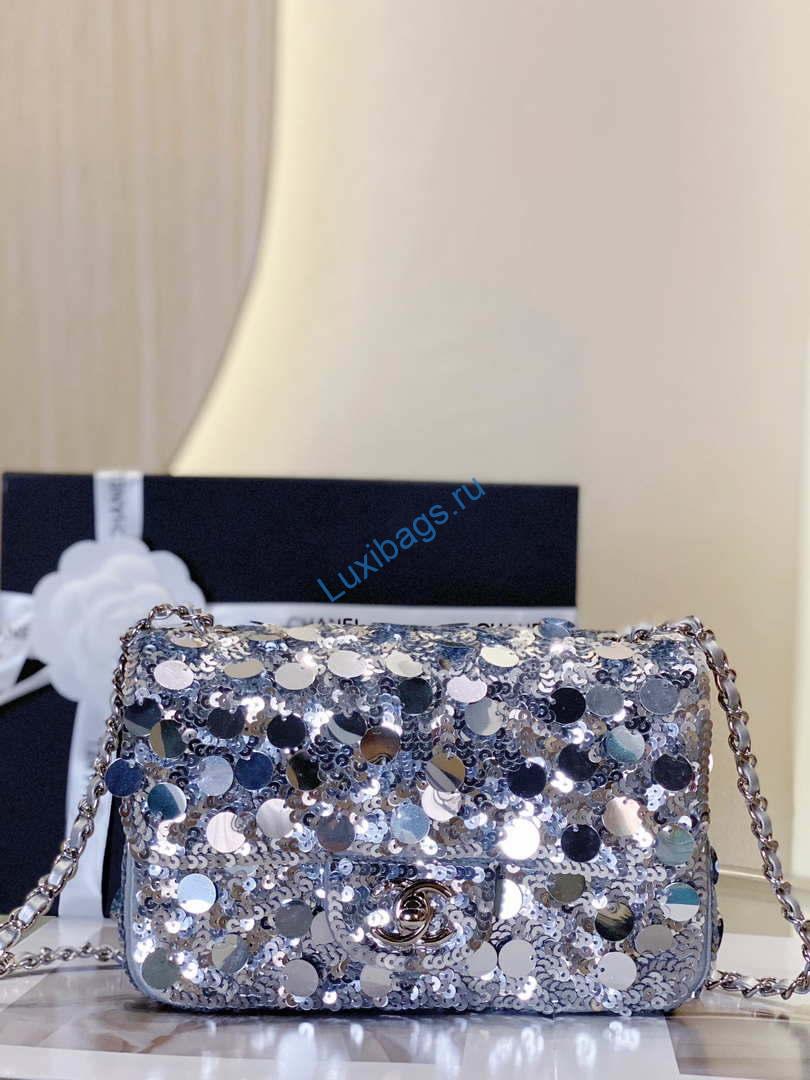 Chanel 23P limited edition new classic CF sequin bag Silver | chanel 23p limited edition new classic cf sequin bag silver 002