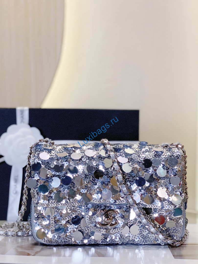 Chanel 23P limited edition new classic CF sequin bag Silver | chanel 23p limited edition new classic cf sequin bag silver 003