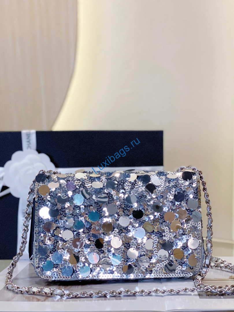 Chanel 23P limited edition new classic CF sequin bag Silver | chanel 23p limited edition new classic cf sequin bag silver 004