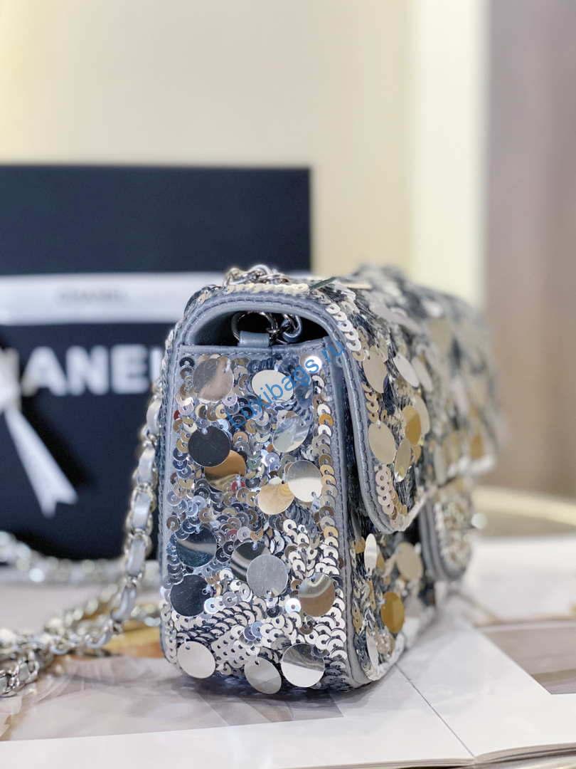 Chanel 23P limited edition new classic CF sequin bag Silver | chanel 23p limited edition new classic cf sequin bag silver 005