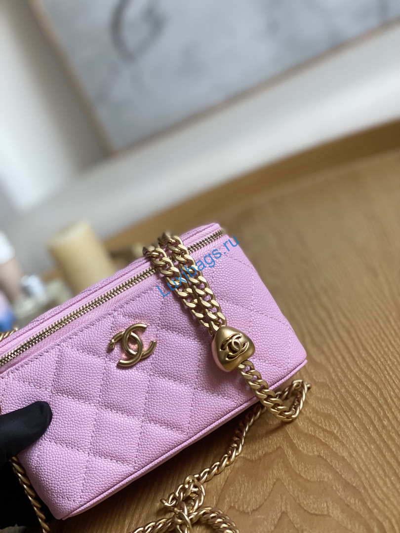 Chanel A68130 Vanity with chain Grained Calfskin Gold Pink | chanel a68130 vanity with chain grained calfskin gold pink 003