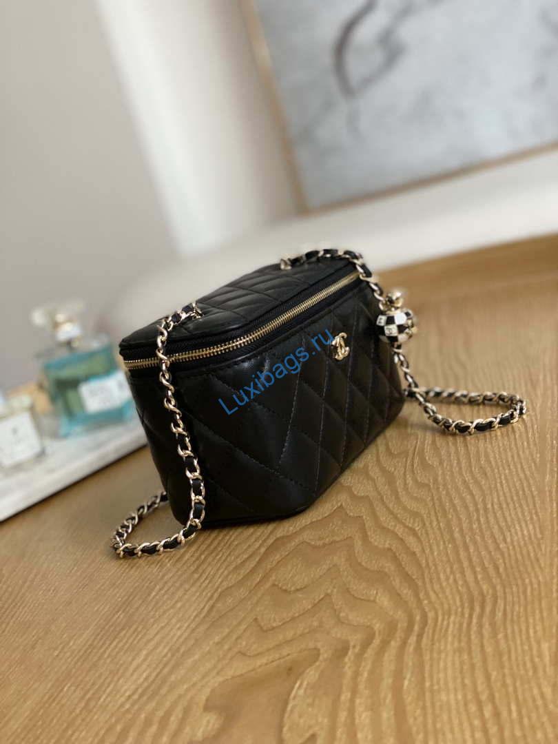 Chanel A81242 Vanity with chain Lambskin Gold football Black | chanel a81242 vanity with chain lambskin gold football black 003