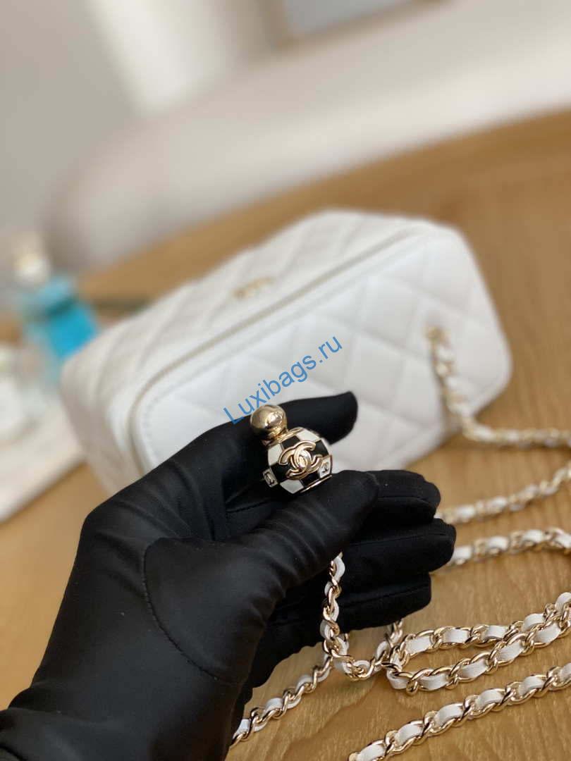 Chanel A81242 Vanity with chain Lambskin Gold football White | chanel a81242 vanity with chain lambskin gold football white 003