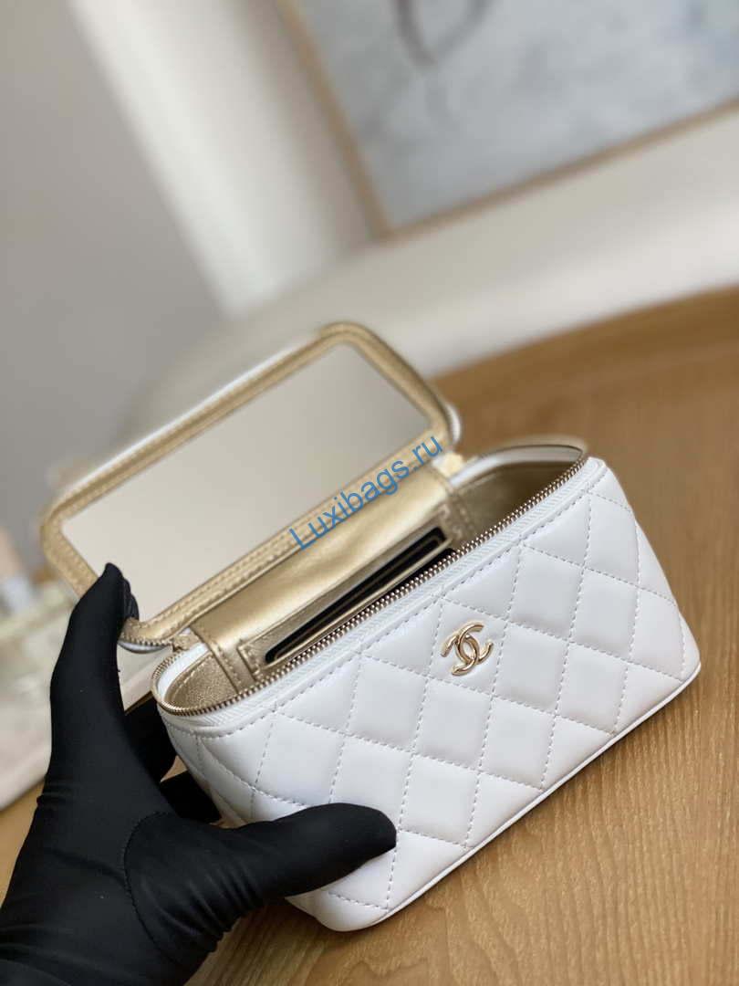 Chanel A81242 Vanity with chain Lambskin Gold football White | chanel a81242 vanity with chain lambskin gold football white 008